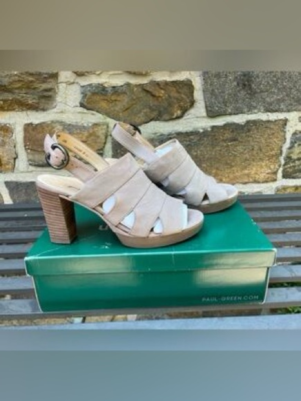 Paul Green Nude Suede Block Heel Slingback Sandals